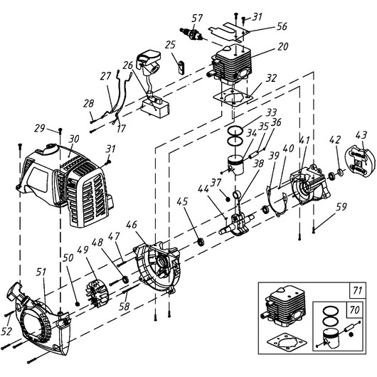 Цилиндр, картер, поршневая группа и стартер Champion DR230